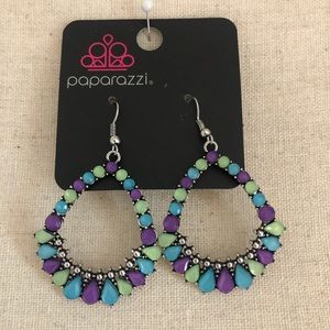 Large tear drop purple, blue & green earrings